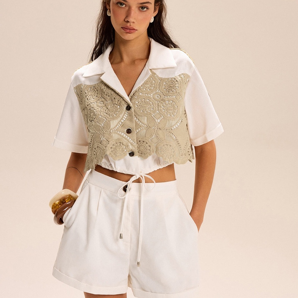 Commense Lace-paneled Cropped Shirt Shorts Set Xs but can fit xs/s